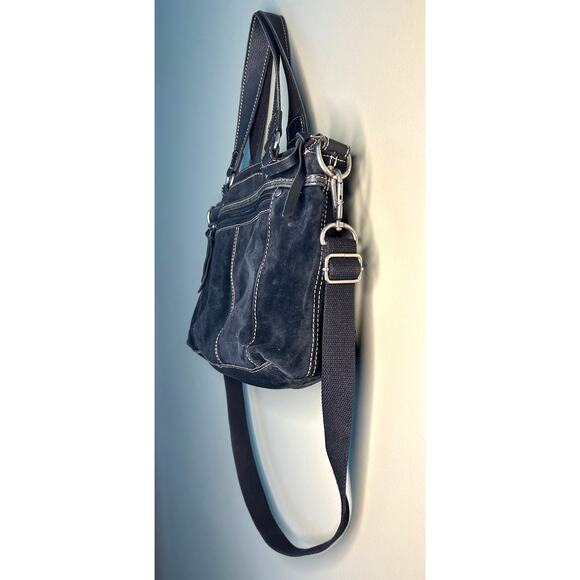 Fossil Black Suede Leather Boho Handbag Purse Studded Embossed - Picture 13 of 15